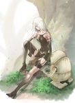  leotard mecha mecha_musume nier_automata san_(artist) thighhighs torn_clothes yorha_type_a_no._2 