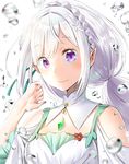  blush bubbles emilia_(re:zero) long_hair ponytail smile violet_eyes white_hair 