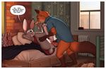  2017 anthro balls bed bottomless canine clothed clothing cum cum_in_pussy cum_inside disney doll edit english_text feet_up female fox hi_res judy_hopps lagomorph licking licking_lips lying male male/female male_penetrating mammal meesh nick_wilde on_back penetration penis pillow purple_eyes pussy rabbit sex shirt standing table_lotus_position text tongue tongue_out vaginal vaginal_penetration window zootopia 