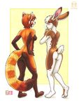  2017 anthro blue_eyes blush breasts butt duo female kacey lagomorph mammal nipples nude rabbit red_panda 