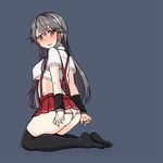  alternate_costume black_hair black_legwear cuffs grey_background hairband haruna_(kantai_collection) kantai_collection long_hair panties pleated_skirt red_eyes red_skirt shackles simple_background skirt solo suspenders thighhighs tun underwear white_hairband white_panties 