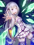  blush crustals dress emilia_(re:zero) flower long_hair re:zero_kara_hajimeru_isekai_seikatsu thigh-highs violet_eyes white_hair 