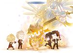  anger_vein angry armor bahamut_(final_fantasy) camera chibi cooking final_fantasy final_fantasy_xv ginmu gladiolus_amicitia glasses horns ifrit_(final_fantasy) ignis_scientia monster_boy multiple_boys mundane_utility noctis_lucis_caelum notepad prompto_argentum scar smile spiked_hair sword weapon 