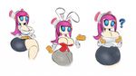  big_breasts blue_eyes breasts clothing crossed_legs fake_ears fake_rabbit_ears female fishnet fishnet_legwear floating_hands hellrice humanoid legwear machine multiple_images not_furry playboy_outfit robot simple_background skirt solo susie_(kirby) white_background 