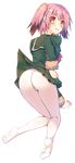  ass black_hair bow bowtie colored_tips full_body fur-trimmed_sleeves fur_trim green_jacket green_skirt highres jacket kantai_collection kunashiri_(kantai_collection) long_sleeves mutsuno_hekisa pantyhose pink_hair pleated_skirt red_bow red_neckwear short_hair skirt solo transparent_background two_side_up white_legwear yellow_eyes 