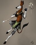  anatomically_correct anthro black_fur brown_fur clothed clothing female fur giraffid illah_oakridge loincloth magic mammal maskedhusky okapi solo 