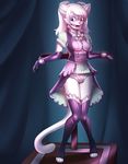  &lt;3 2017 anthro arh armwear bdsm bondage bound btp cat chastity chastity_belt clothing costume dress elbow_gloves fangs feline gag gloves heterochromia legwear living_mannequin mammal pose revealing_(disambiguation) ring_gag slave slavewear solo stockings viken_(character) 