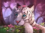  blue_eyes day detailed_background feline feral fur lying mammal paws solo striped_fur stripes tiger whiskers white_fur yakovlev-vad 