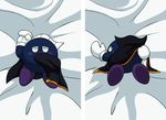  alpha_channel ambiguous_gender blue_body blue_eyes cape_lift clothing_lift dakimakura_design kirby_(series) lying meta_knight mittens nintendo on_back on_front rosy_cheeks solo vibrantechoes video_games waddling_head 