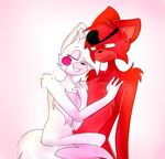  2016 absurd_res anthro blush breasts canine cuddling duo eye_patch eyes_closed eyewear female five_nights_at_freddy&#039;s five_nights_at_freddy&#039;s_2 fox foxy_(fnaf) funtime_foxy_(fnaf) hi_res love lying male male/female mammal mangle_(fnaf) nude romantic_couple smile vailetofficial video_games 