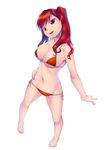  bangs barefoot bikini breasts covered_nipples full_body hand_on_hip highres jpeg_artifacts kyoubashi_amane long_hair looking_at_viewer medium_breasts navel red_bikini red_eyes red_hair school_girl_strikers side-tie_bikini smile smug solo standing swimsuit twintails white_background yuuki1103 