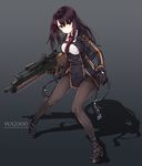  black_gloves boots breasts brown_legwear character_name cropped_jacket full_body girls_frontline gloves gradient gradient_background gun kuro_(kuronell) long_hair medium_breasts necktie one_side_up pantyhose purple_eyes purple_hair rifle sidelocks simple_background sniper_rifle solo thighband_pantyhose trigger_discipline very_long_hair wa2000_(girls_frontline) weapon 