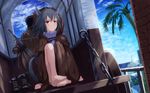  1girl animal_ears barefoot black_hair boots cloak feet highres hood legs mikisai original red_eyes shoes_removed short_hair sitting solo_focus sword tail toes wagon weapon 