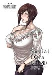  1girl blush breasts brown_hair cleavage large_breasts pixiv_manga_sample solo 