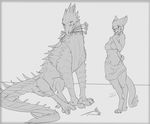  anthro avian beak blush bra claws clothing dragon duo female feral flower greyscale gryphon male monochrome plant proxer romantic sketch skirt talons underwear 