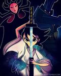  1boy 2girls ashi black_hair multiple_girls samurai_jack sword tagme weapon 