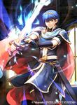  armor blue_eyes blue_hair cape falchion_(fire_emblem) fire_emblem fire_emblem:_monshou_no_nazo fire_emblem_cipher gloves headband looking_at_viewer male_focus marth official_art solo tiara weapon 