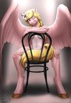  2017 anthro blonde_hair equine eyelashes feathered_wings feathers female fur hair hooves looking_at_viewer mammal mykegreywolf navel nude pegasus pink_feathers pink_fur purple_eyes sitting smile solo wings 