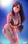  artist_name bikini blue_background blue_skirt bracelet breasts brown_hair cleavage closed_mouth earrings final_fantasy final_fantasy_vii flower flower_necklace gradient gradient_background hair_tubes halter_top halterneck jewelry jonathan_hamilton large_breasts leaning_forward lei lips long_hair looking_at_viewer low-tied_long_hair necklace nose o-ring o-ring_top patreon_username pink_lips red_eyes side-tie_bikini simple_background skirt solo swimsuit tifa_lockhart v_arms watermark web_address 