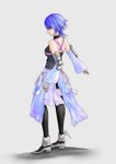  1girl aqua_(kingdom_hearts) armor armored_boots black_legwear black_shirt black_shorts blue_eyes blue_hair boots detached_sleeves female fingerless_gloves full_body gloves kingdom_hearts kingdom_hearts_0.2_birth_by_sleep_-a_fragmentary_passage- matching_hair/eyes shirt short_hair shorts solo thighhighs 