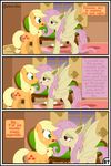  applejack_(mlp) bat_pony blonde_hair comic earth_pony equine fangs female feral flutterbat_(mlp) fluttershy_(mlp) friendship_is_magic green_eyes gutovi-kun hair horse mammal my_little_pony pegasus pink_hair pony red_eyes sweat wings 