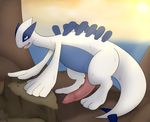  2017 3_toes 5_fingers absurd_res big_penis blue_countershading day digital_media_(artwork) drooling feral firebadger heat_(temperature) hi_res huge_penis legendary_pok&eacute;mon long_penis lugia male mountain nintendo open_mouth outside penis pink_penis pok&eacute;mon red_eyes resting rock saliva sea sky solo sun sweat tapering_penis toes tongue tongue_out video_games water white_body wings 