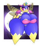  &lt;3 areola_slip arthropod bee big_breasts big_butt blue_body blush border breasts butt female floating_head huge_breasts huge_butt huztar insect insect_wings kirby_(series) moon nintendo purple_eyes pussy queen_sectonia solo starscape video_games white_border wings yellow_body 