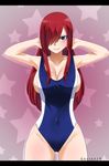  1girl blush breasts cleavage erza_scarlet fairy_tail gaston18 large_breasts long_hair red_hair sideboob smile swimsuit 