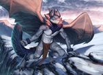  anthro clothing dragon hair horn loincloth male outside richarddeus smile snow solo teeth wings 
