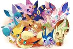  2017 blush cute eevee eeveelution espeon flareon glaceon group happy hi_res jolteon leafeon looking_at_viewer nintendo pawpads paws pok&eacute;mon simple_background suppainu sylveon umbreon vaporeon video_games white_background 