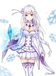  blush braids dress emilia_(re:zero) long_hair violet_eyes white_hair 