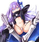  armor armored_boots baram belt blue_eyes blue_ribbon boots covered_mouth crotch_plate fate/extra fate/extra_ccc fate_(series) hair_between_eyes hair_ribbon long_hair long_sleeves looking_at_viewer meltlilith navel purple_hair revealing_clothes ribbon simple_background sitting solo spikes spread_legs stomach very_long_hair white_background 