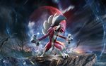  anthro canine claws full_moon fur lycanroc mammal midnight_lycanroc moon nintendo official_art pok&eacute;mon red_fur video_games white_fur wolf 