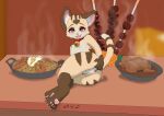 anthro anus arthropod avian bird blush bodily_fluids brown_body butt capcom chicken crustacean digital_media_(artwork) english_text felid feline felyne female food fried_egg fur galliform gallus_(genus) genital_fluids genitals hand_on_butt hi_res kitchen_utensils looking_at_viewer lynian mammal mari_(moriapup) marine meat meatball monster_hunter moriapup nipples nude on_counter open_mouth palico pan phasianid pinapple rice shrimp smile solo spread_anus spread_butt spreading tail text tools vulva