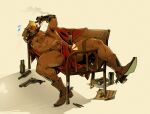  1boy absurdres adam's_apple arm_up armpit_hair bandolier bara beard belt bench body_hair boots bottle brown_hair brown_shoes canister cape cassidy_(overwatch) chest_hair chris_sdd cigar closed_eyes commentary completely_nude cowboy cowboy_boots cowboy_hat facial_hair fingernails gun hairy hat highres leg_hair lying male_focus mechanical_arms muscular muscular_male nipples nude on_back overwatch prosthesis prosthetic_arm red_cape revolver shell_casing shoes short_hair sideburns single_mechanical_arm smoke smoke_trail smoking solo spurs symbol-only_commentary thighs wanted_poster weapon 