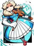  1girl aqua_dress artist_name back_ribbon blonde_hair bow_(music) commentary commission cross-laced_shoes digsaw dress drill_hair elbow_gloves gloves highres instrument justice_gakuen kirishima_yurika long_hair moero!_justice_gakuen music musical_staff pantyhose red_ribbon red_shoes ribbon shoes skeb_commission solo twin_drills violin white_gloves white_pantyhose 