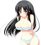  :o akiyama_mio areola_slip areolae arms_behind_back bad_id bad_pixiv_id bare_shoulders bikini black_hair blue_eyes blush breasts bursting_breasts collarbone covered_nipples huge_breasts k-on! long_hair looking_at_viewer navel simple_background solo striped striped_swimsuit swimsuit toki_ai white_background 