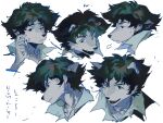  1boy black_eyes black_hair body_fur claws cowboy_bebop furrification furry furry_male highres luli_(crocowolf333) male_focus multiple_views portrait short_hair simple_background spike_spiegel translation_request white_background wolf_boy 