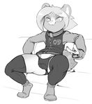  anthro argento bulge clothed clothing greyscale looking_at_viewer male mammal monochrome rodent sitting sketch smile solo squirrel underwear 