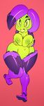  argento big_breasts breasts female green_skin hair humanoid looking_at_viewer nipples not_furry purple_hair smile solo 