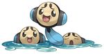  black_eyes full_body gen_5_pokemon looking_at_viewer no_humans open_mouth partially_submerged pearl7 pokemon pokemon_(creature) simple_background smile tadpole tongue tympole water white_background 