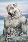  anthro bear fur looking_at_viewer male mammal mikinyaro muscular nipples nude polar_bear scar smile solo 