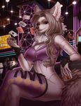  anthro breasts canine card casino clothed clothing female fur group hair looking_at_viewer mammal mikinyaro solo_focus 