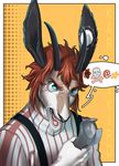  angry antelope anthro clothed clothing fur gazelle hair horn hybrid male mammal mikinyaro open_mouth solo tools wrench 