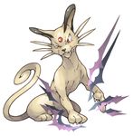  claws fangs fangs_out forehead_jewel gen_1_pokemon looking_at_viewer no_humans paws pearl7 persian pokemon pokemon_(creature) red_eyes simple_background sitting solo tail whiskers white_background 
