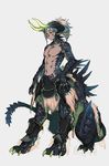  1boy abs centauroid dark_skin full_body grey_background horns male_focus monster_boy navel simple_background solo tail yuzu_shio 