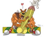  &lt;3 anthro balls bandicoot crash_bandicoot crash_bandicoot_(series) cum duo foxbtails humanoid_penis hyper hyper_penis male male/male mammal marsupial muscular penis penis_hug thylacine tiny_tiger video_games 