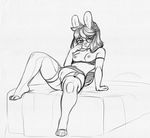  breasts clothed clothing eyewear female glasses higgyy looking_at_viewer mammal monochrome pussy rodent sitting sketch skimpy solo 