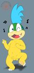  anthro balls barefoot blue_hair charmandrigo cub dancing flaccid green_scales hair happy humanoid_penis koopa koopaling larry_koopa male mario_bros motion_lines navel nintendo nipples nude open_mouth penis scales scalie shell-less teeth tongue uncut video_games yellow_scales young 