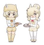  :3 :d alpaca_ears alpaca_huacaya_(kemono_friends) alpaca_suri_(kemono_friends) alpaca_tail animal_ears bangs beige_legwear beige_shorts beige_vest belt blonde_hair blue_eyes blush boots breast_pocket brown_belt brown_footwear brown_neckwear closed_mouth cup curry curry_rice dot_nose drink eyebrows_visible_through_hair eyelashes food full_body fur-trimmed_boots fur-trimmed_sleeves fur-trimmed_vest fur_collar fur_trim hair_bun hair_ornament hair_over_one_eye hair_ribbon hair_tie hat holding holding_food holding_tray horizontal_pupils kemono_friends lavender_eyes long_sleeves looking_at_viewer moru_(monaka) multicolored multicolored_ribbon multiple_girls neck_ribbon necktie open_mouth pantyhose pantyhose_under_shorts pink_ribbon pocket puffy_shorts ribbon rice shadow shirt short_hair short_necktie shorts sidelocks simple_background smile standing swept_bangs tail tareme tea teacup thighhighs tray tress_ribbon vest white_background white_shirt yellow_ribbon 